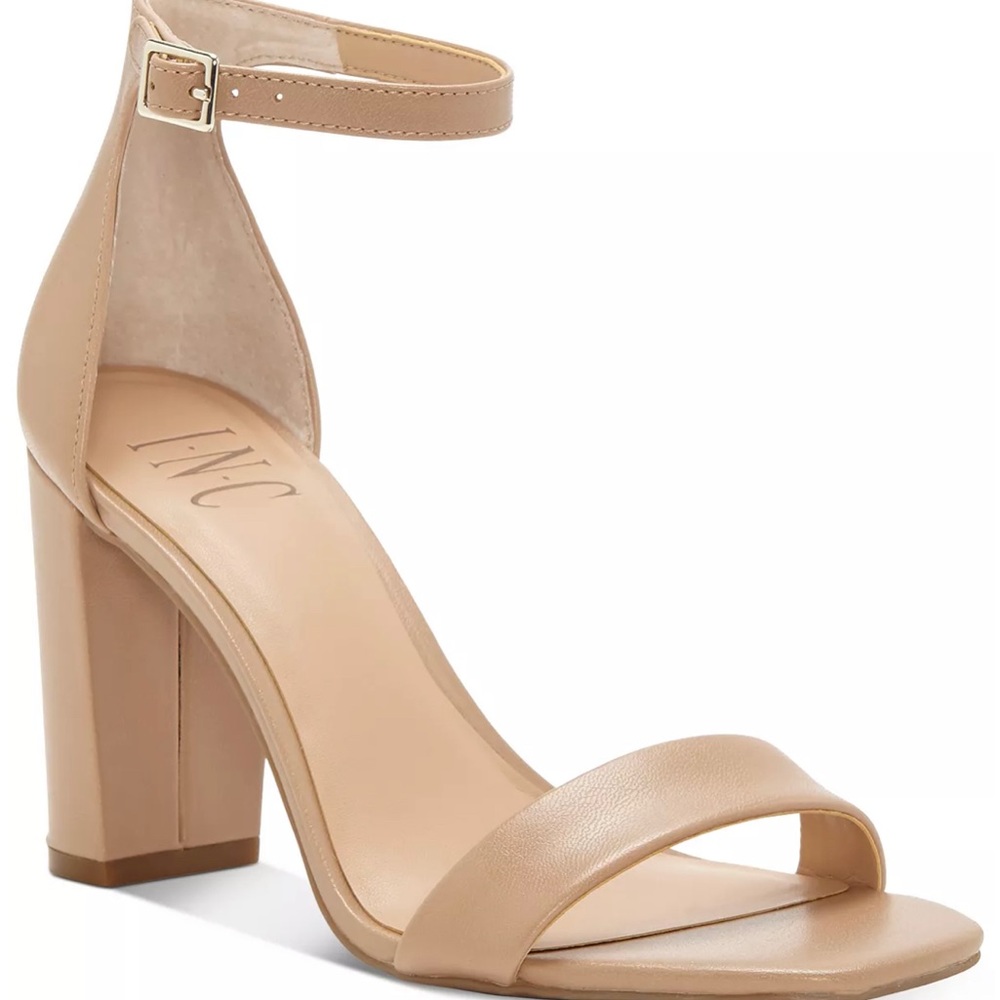 Lexini nude block strap sandal heels
